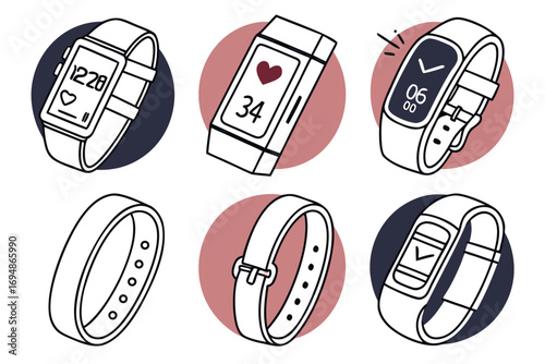 Vector art of collection of smart watches and fitness trackers