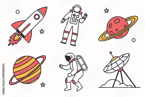 Vector art of space exploration vector icons illustration