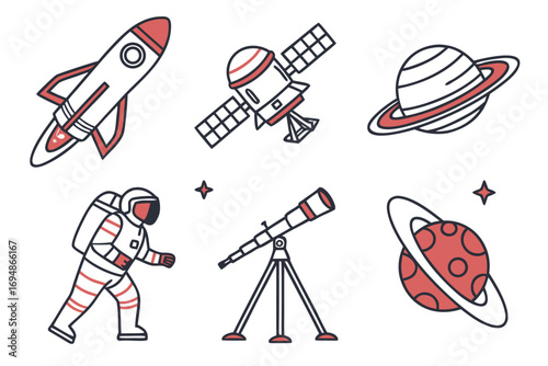 Vector art of space exploration vector icons illustration