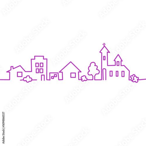 Charming modern cityscape with houses, buildings, and church creates a vibrant urban scene