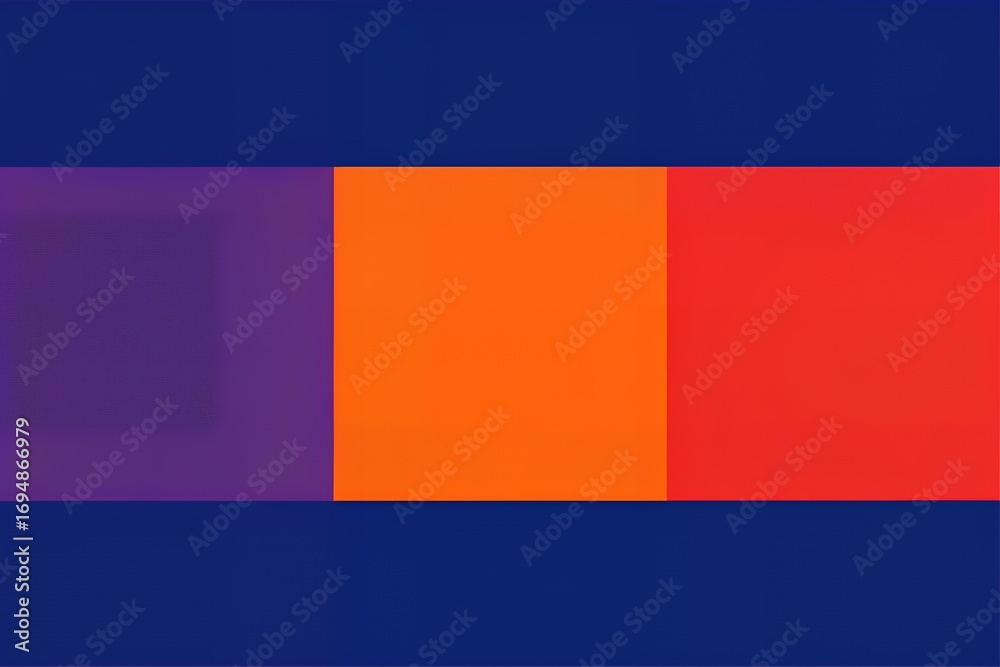 Fototapeta premium Bold geometric color blocks of purple orange and red on deep blue background