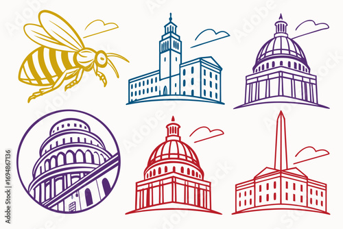 Vector art of hand drawn vector illustration of washington dc landmarks