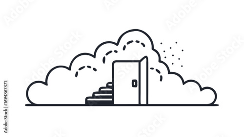 Cloud door stairway to heaven vector illustration concept for imagination and dreams design graphic art