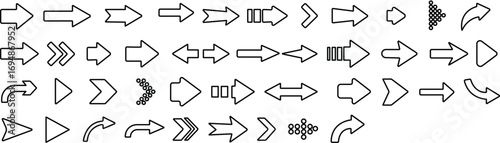 Art & IllustrationArrow icon set.Collection of black and line arrow icons for web design.Set different cursor arrow direction symbols in flat style. Pixel Perfect Vector Illustration.