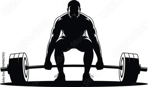 Muscular person lifting heavy barbell weightlifting