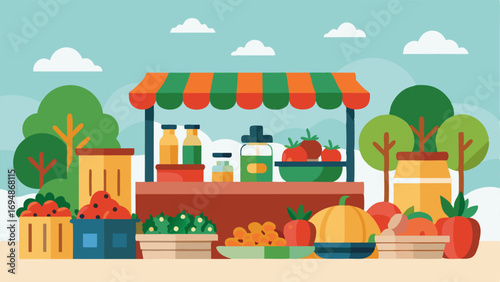 A gourmet food market with an array of fresh produce and packaged goods.