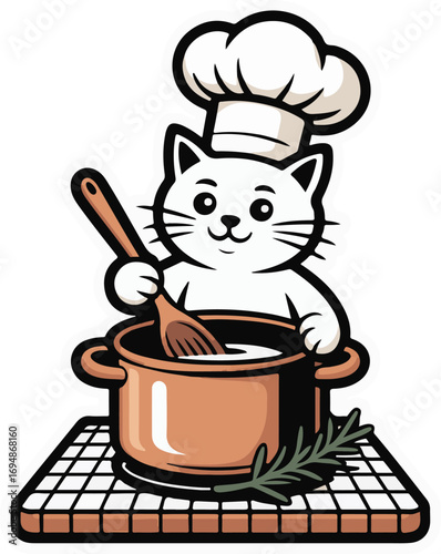 Cat Cooking in Kitchen Vector Icon Set (2)
