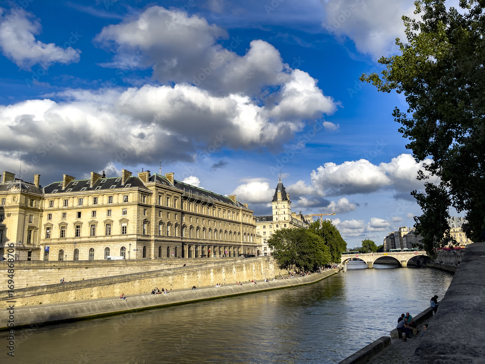 Fototapeta premium Bank of the Seine river, La CitÃ© island, Palais de Justice, Paris, France