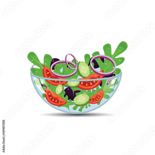 Fresh Salad in Glass Bowl Healthy Eating Concept