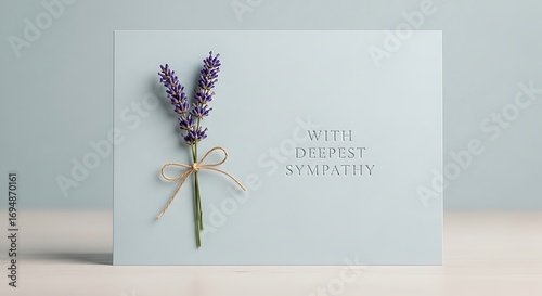 Sympathy card with lavender, and condolence.