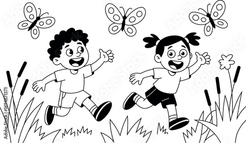 Simple illustration of grass blades in black and white style drawing