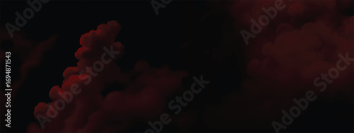 Thick crimson vapor cloud drifting across black dark background design