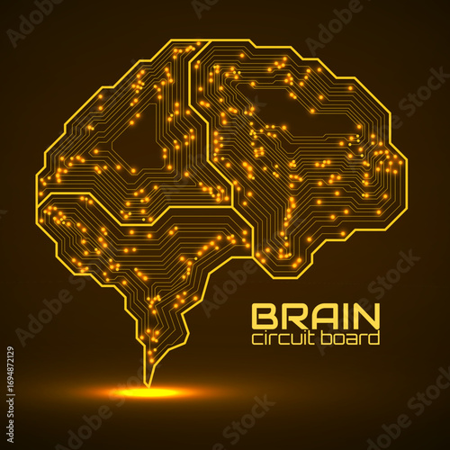 Technological brain. Circuit board. Abstract vector logo. Vector illustration