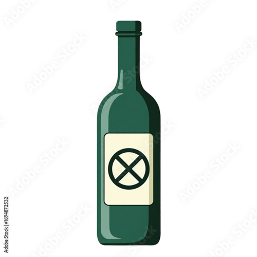 Minimalistic green bottle with prohibition symbol on soft green background promoting sobriety


