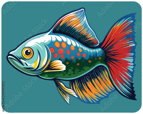 mascot a drawing of a fish with a red and blue eps
