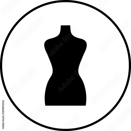Black mannequin dress form icon set, tailoring dummy vector collection and fashion design tool group style, includes sewing torso, clothing display, garment stand