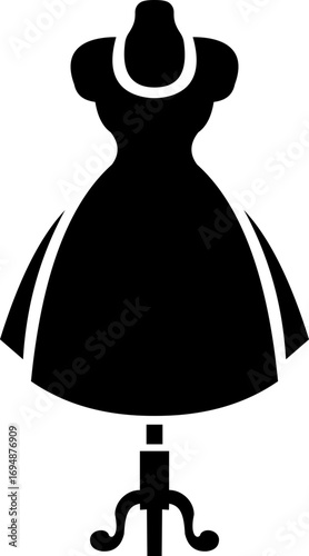 Black mannequin dress form icon , tailoring dummy vector fashion design tool style, includes sewing torso, clothing display, garment stand