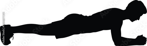 Black silhouette of man doing plank exercise fitness