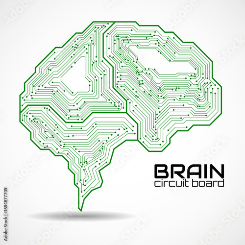 Technological brain. Circuit board. Abstract vector logo. Vector illustration