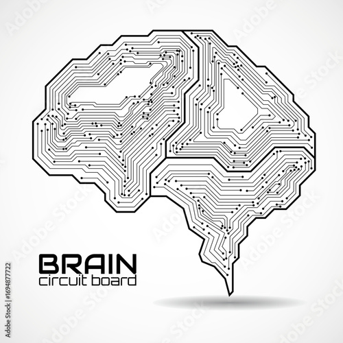 Technological brain. Circuit board. Abstract vector logo. Vector illustration