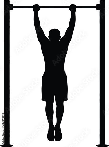 Man hanging on horizontal bar silhouette exercise