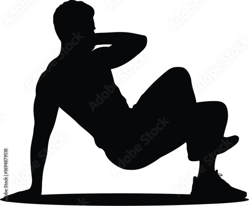 Black silhouette of man doing crunches exercise fitness