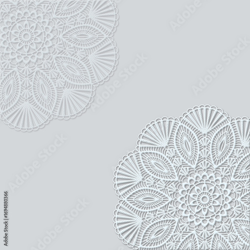 Background with napkins. Round openwork lace doily. Imitation of crochet.