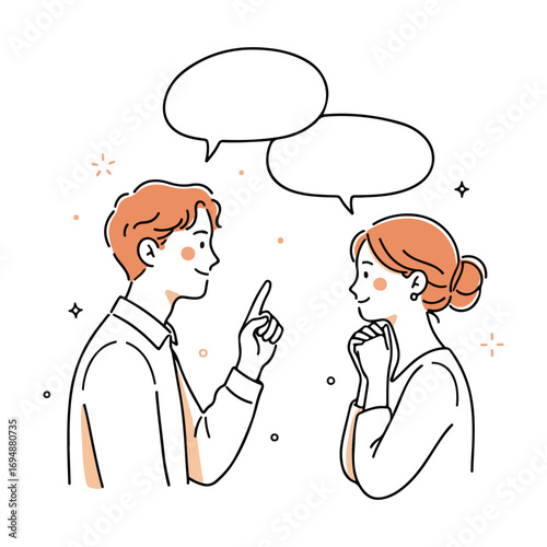 Two people engaged in conversation with empty speech bubbles above their heads