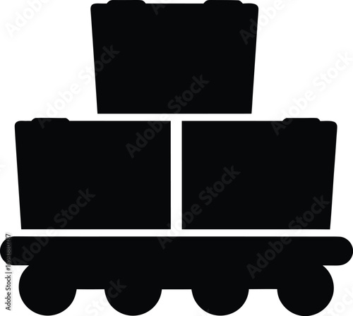 Solid Black Minecart Icon Filled with Ore Ready for Transporting Materials