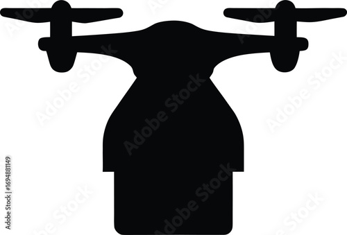 Black silhouette illustration of a delivery drone ready to transport a package