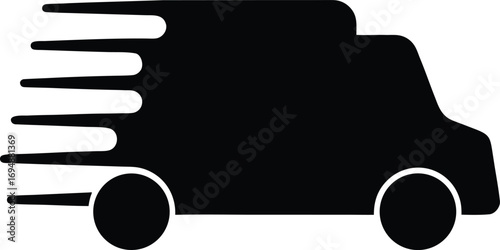 Icon of a fast moving delivery van or truck on white background