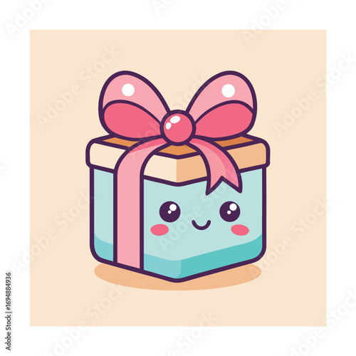 Cute Kawaii Gift Box With Pink Ribbon Keywords: gift, present, box, ribbon, bow, pink, blue
