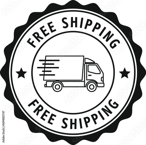 Speedy delivery truck graphic with "Free Shipping" seal