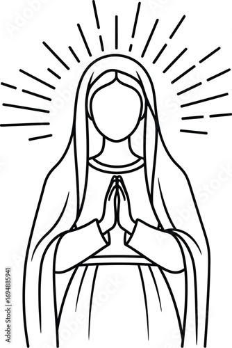 Serene figure in prayer with radiating light, symbolizing faith and devotion.