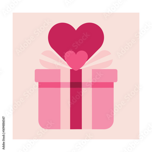 Pink gift box with heart and bow on light background