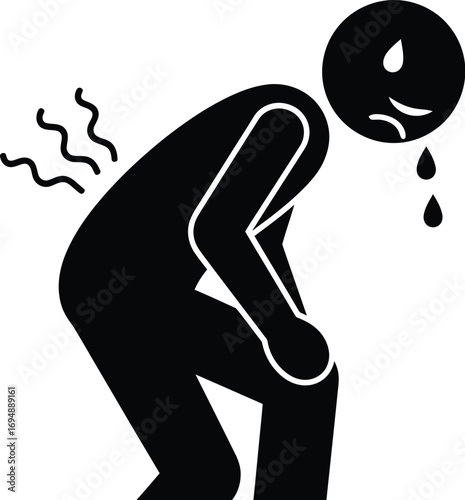Person feeling unwell, sweating and exhausted from heat or illness.