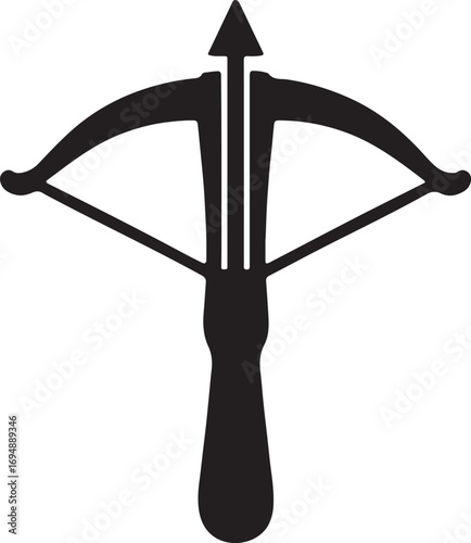 Crossbow silhouette vector design for hunting, medieval, weapon, archery, combat, and tactical art.