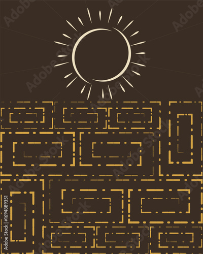 Rustic african mudcloth poster in ochre and olive tones