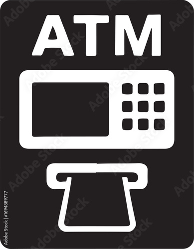 ATM silhouette vector design for banking, finance, cash withdrawal, money, and financial service art.