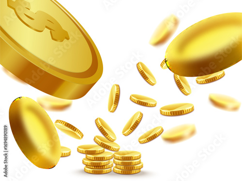 gold coins and euro. gold coins and euro sign. gold coins and euro coins, Vector gold coins fall from the sky. PNG money, png coins. Explosion of coins on isolated transparent background. Easy Money. 