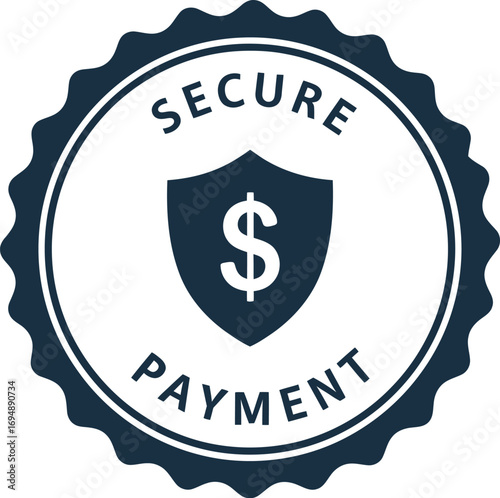 Secure payment badge with shield and dollar symbol, representing safety and trust in transactions