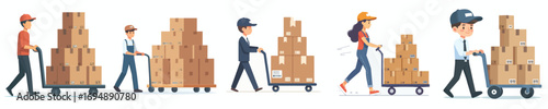 vector of a warehouse employee pushing a trolley