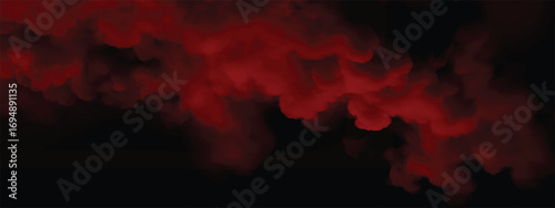 Thick textured smoky red cloud rising against black background