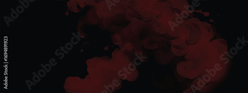 Dark moody backdrop with crimson smoke rising in eerie atmosphere