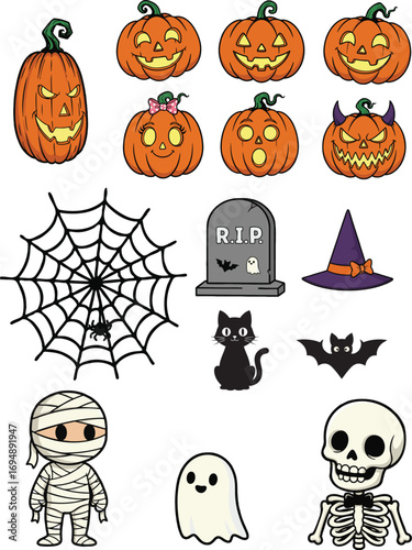 Halloween icons clip art set