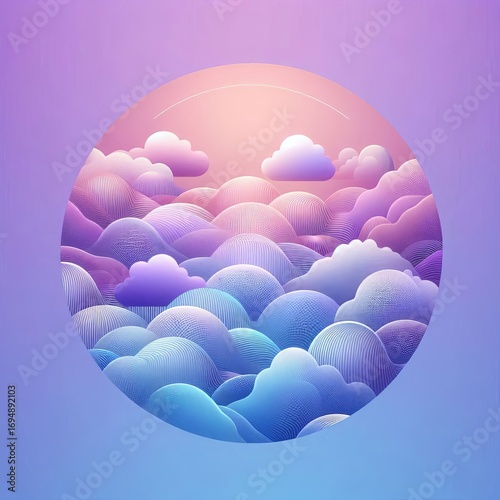 Soft mesh gradient from lavender to sky blue with cloud overlays