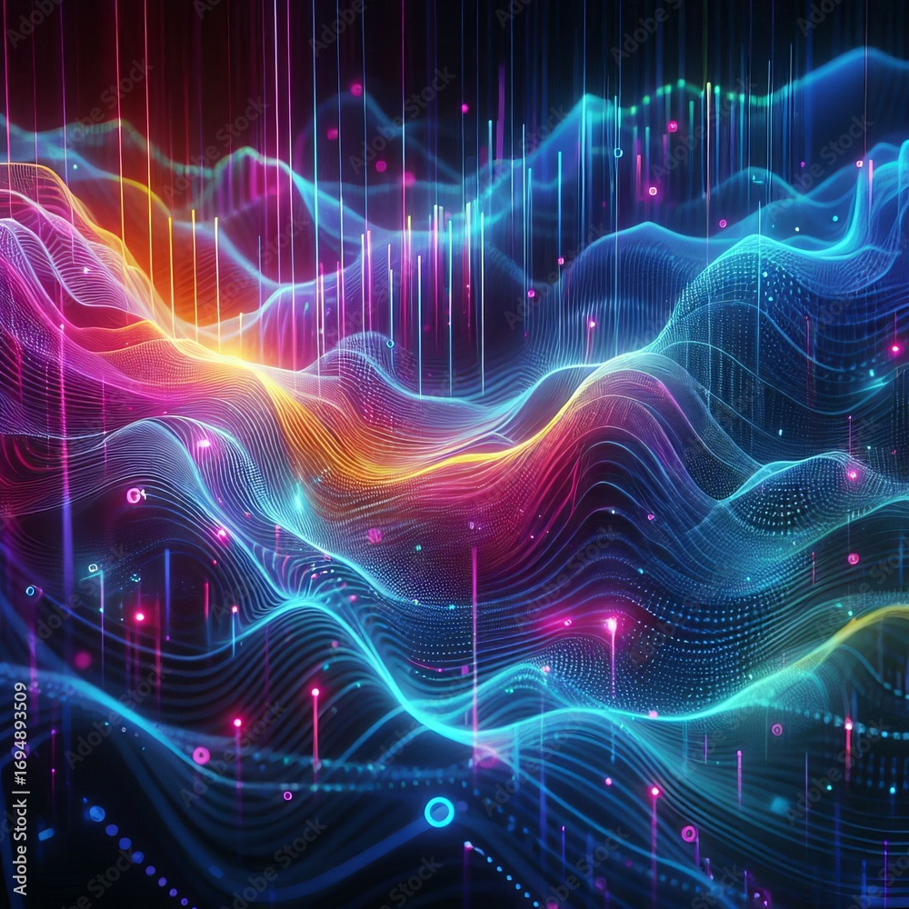 custom made wallpaper toronto digitalFuturistic holographic waves—D rendered digital waves with neo