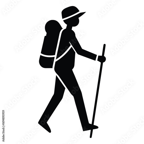 Hiker with Backpack Vector Icon Isolated on White