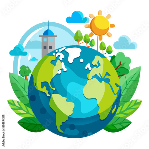 green planet earth with green grass