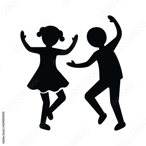 Children Dancing Pictogram Isolated on White Background